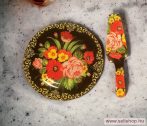   Süteményes - torta tál VIRÁGCSOKOR + lapát virágos női ajándék (piros)