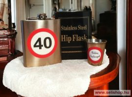 Ajándék szett - flaska kis pohárral, SZÜLETÉSNAP 40-es évszámos ajándékcsomag, laposüveg